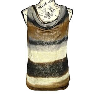 Christopher & Banks MEDIUM Cowl Neck Semi Sheer Striped Sleeveless Blouse Top